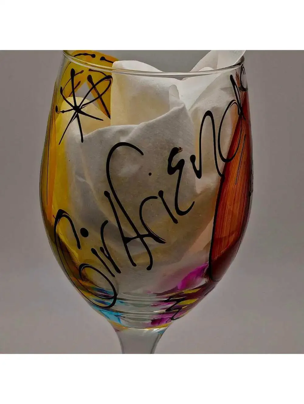 Hand Painted Girlfriend Wine Glass 12 Oz.